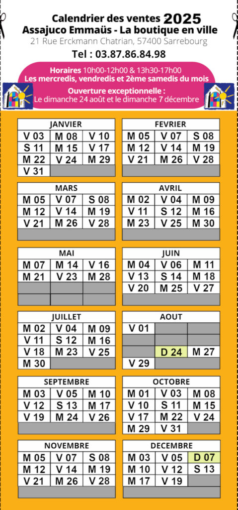 Calendrier dates de vente
