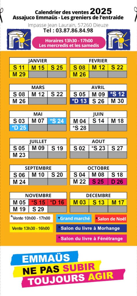 Calendrier ventes Dieuze 2025